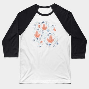 Fancy Orange & Blue Floral Pattern Baseball T-Shirt